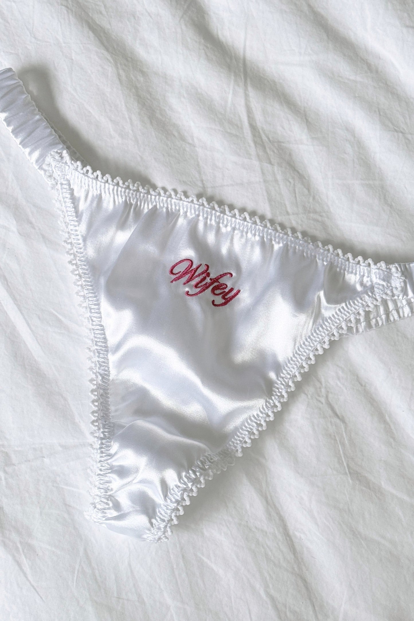 Thong with red Wifey embroidery