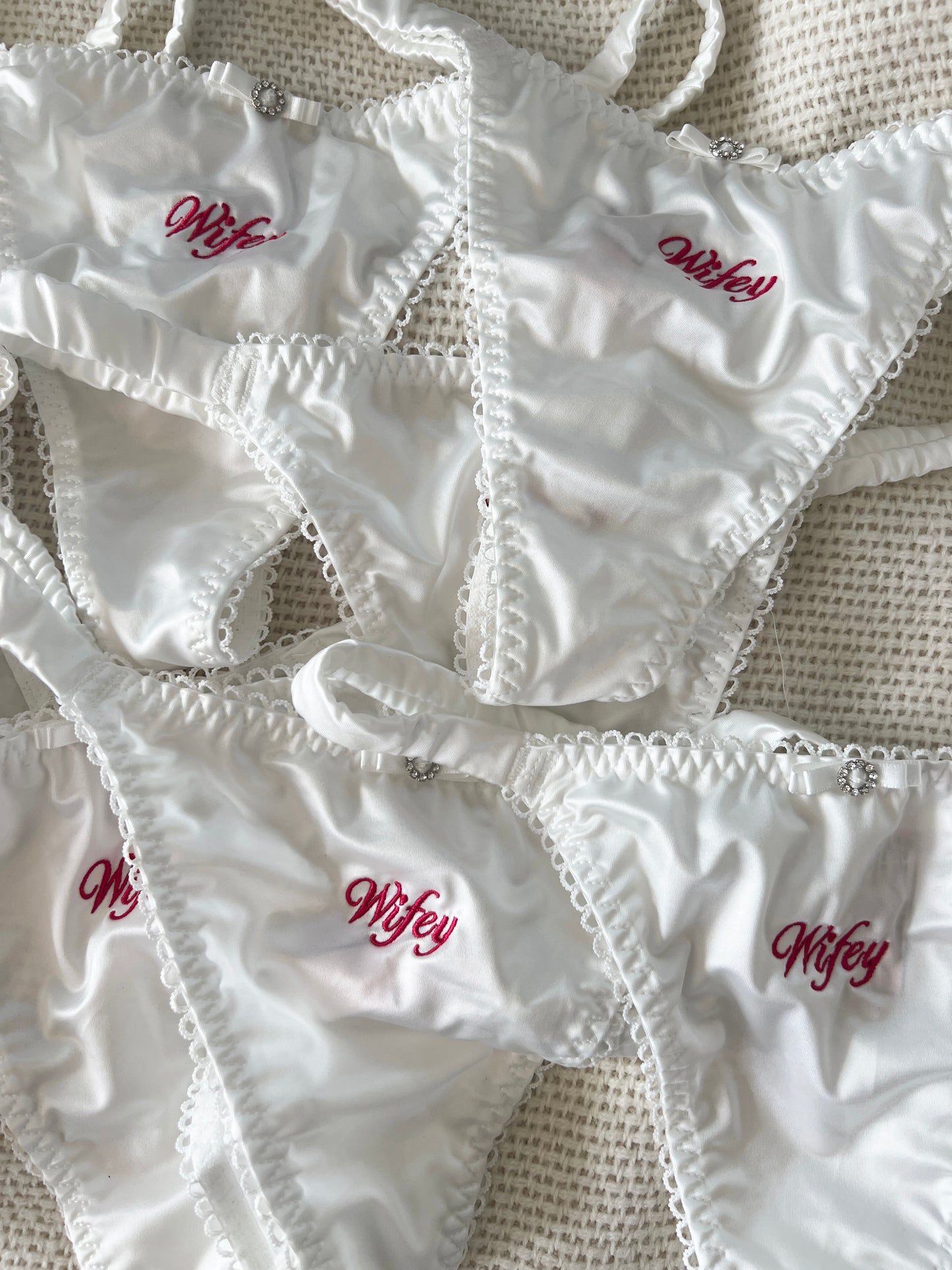 Wifey Embroidered Satin Thong
