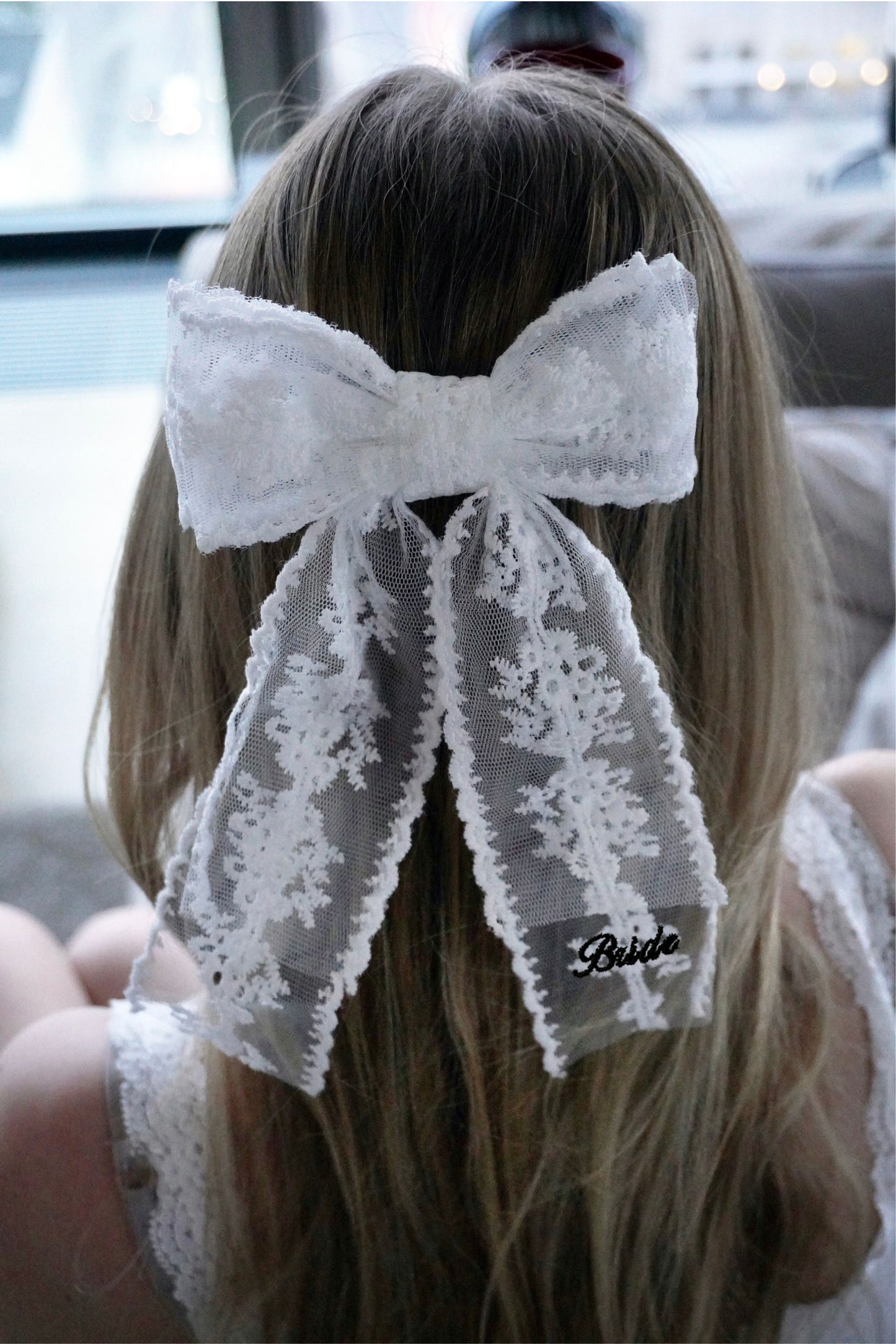 Lace bow with Bride embroidery