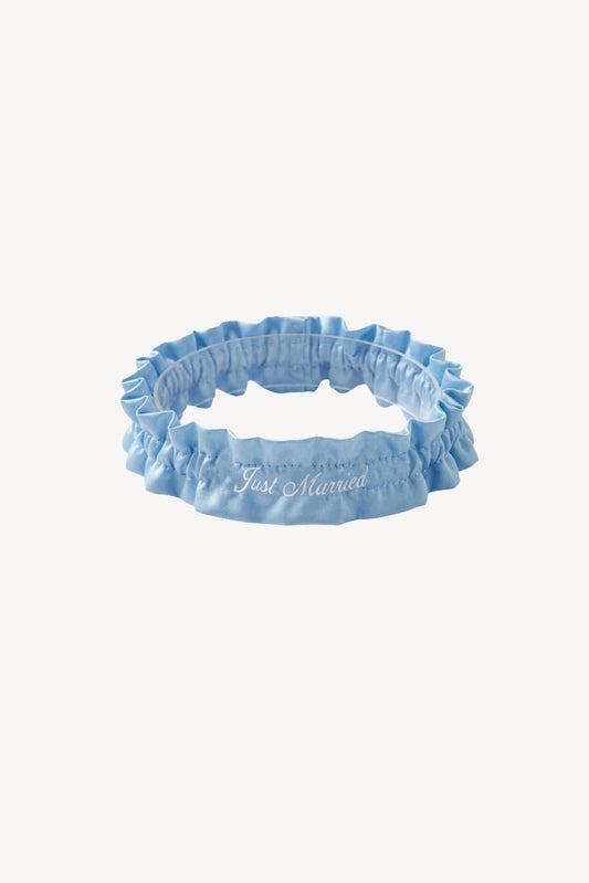 Blue garter with Just Married embroidery
