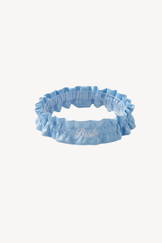 Blue garter with Bride embroidery
